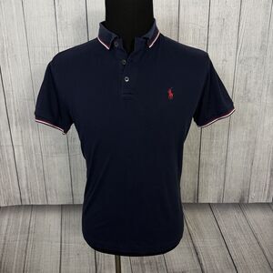 Polo Ralph Lauren Men's Medium Navy Blue Custom Slim Fit Short Sleeve Polo Shirt